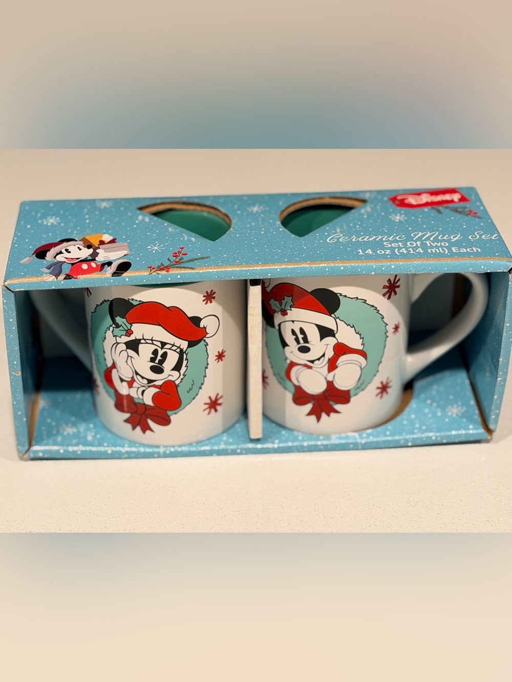 Disney Holiday Minnie & Mickey Ceramic Mug Set - Red, Green, White